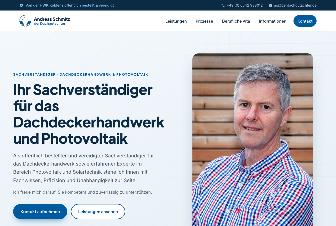Andreas Schmitz, der Dachgutachter, Startseite des Redesigns