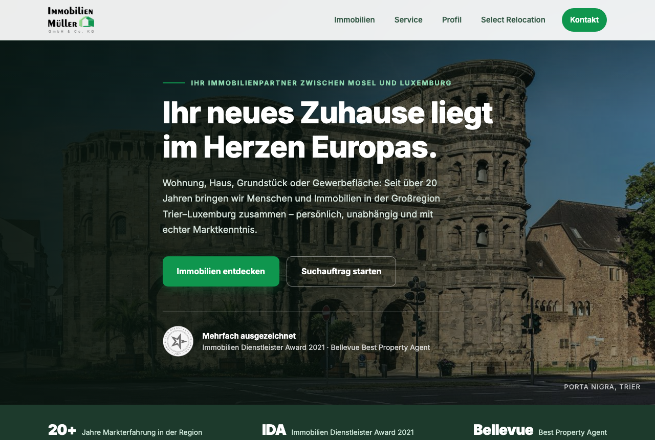 Immobilien Müller GmbH & Co. KG, Startseite des Redesigns