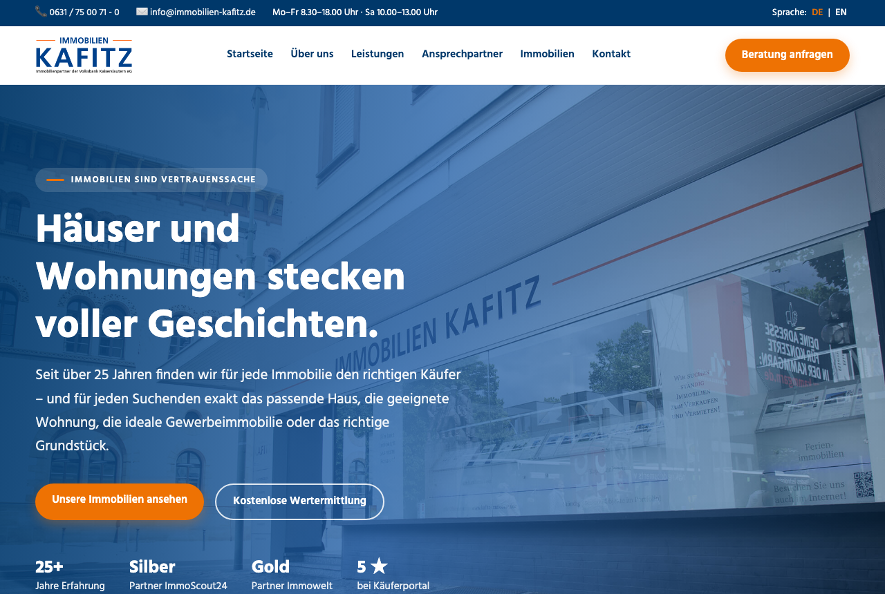 Immobilien Kafitz, Startseite des Redesigns