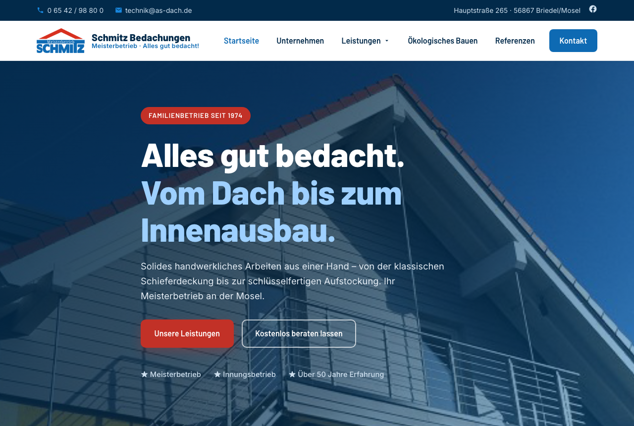 Schmitz Bedachungen, Startseite des Redesigns